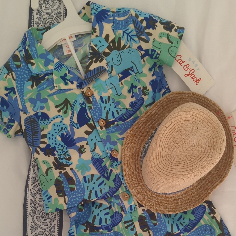 Cat & Jack Blue Dinosaur Print Kids Shirt